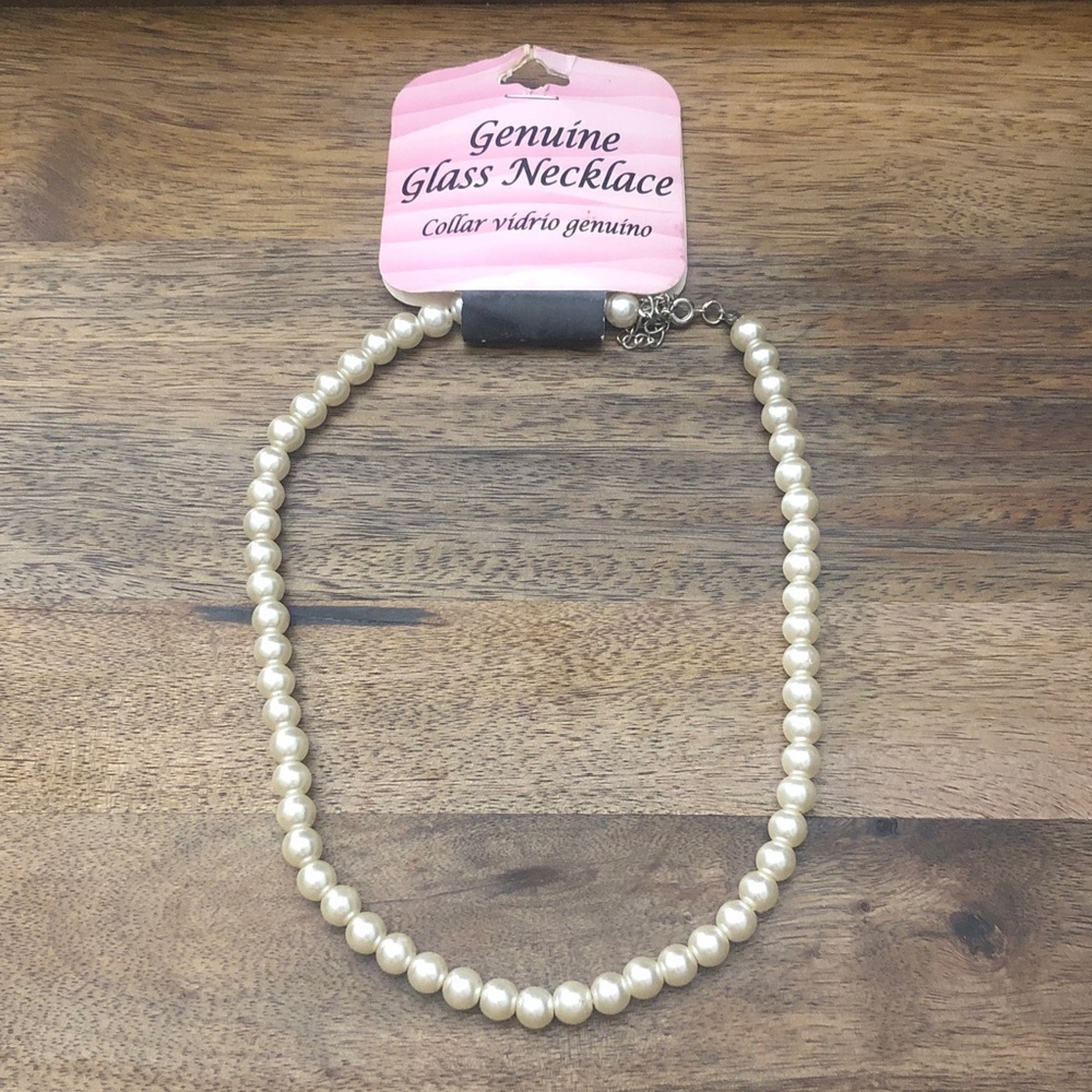Genuine Glass Pearl Necklace - Cream Pearlescent Strand